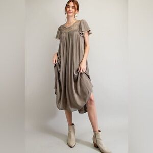 Easle Ash Grey Embroidered Maxi Dress
